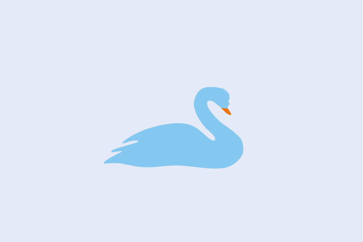 Illustration eines blauen Schwans mit orangefarbenem Schnabel.